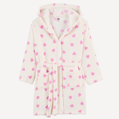 Robe de chambre à capuche, en polaire, imprimé coeurs LA REDOUTE COLLECTIONS
