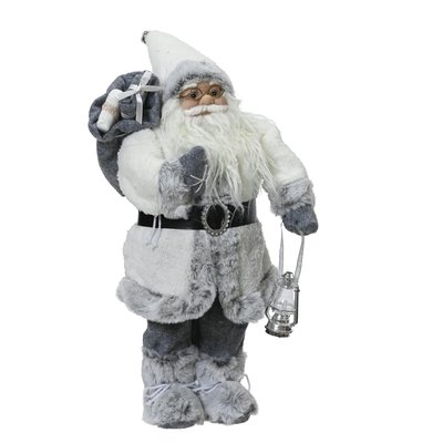 Père Noël manteau blanc avec lanterne H45 cm PIER IMPORT