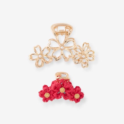 Set de 2 pinces à cheveux fleurs raphia fuchsia BALABOOSTE