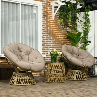 Ensemble salon de jardin 3 pièces 2 fauteuils papasan table basse OUTSUNNY