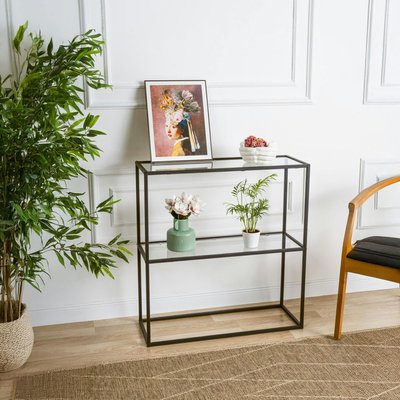 Console d'entrée en métal noir - 2 plateaux verre JENA PIER IMPORT