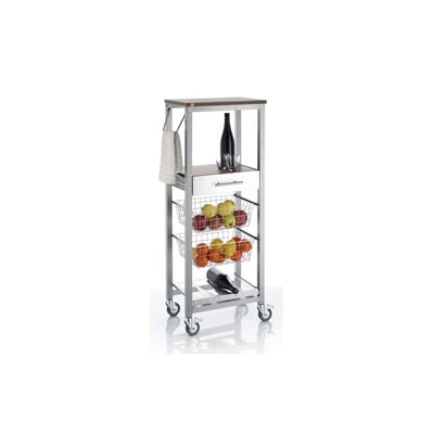Desserte de cuisine haute ONDA ALUMINIUM ALTO à roulettes, 2 paniers et tiroir DON HIERRO