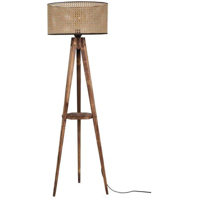 Lampadaire trépied en bois et toile Sehbali HANAH HOME