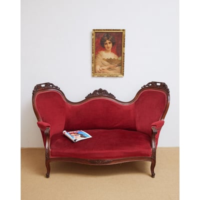 Banquette double en tissu Martine N°62 - Bon état DEBONGOUT