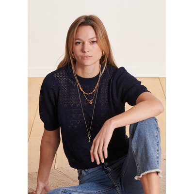 Pull manches courtes en maille pointelle LA FEE MARABOUTEE
