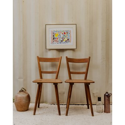 Paire de chaises en bois Claude N°1279 - Bon état DEBONGOUT