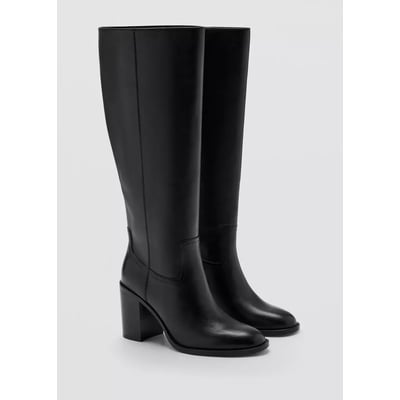 Botte haute en cuir à talon bloc MANGO