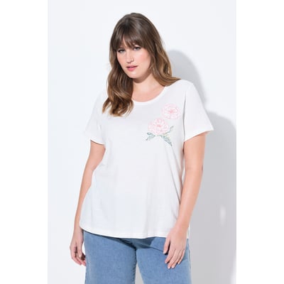 T-shirt, broderie coquelicot, col rond ULLA POPKEN