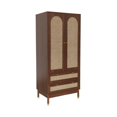 Dressing penderie décor bois et cannage 2 portes, 1 penderie et 2 tiroirs JUDITH SWEEEK