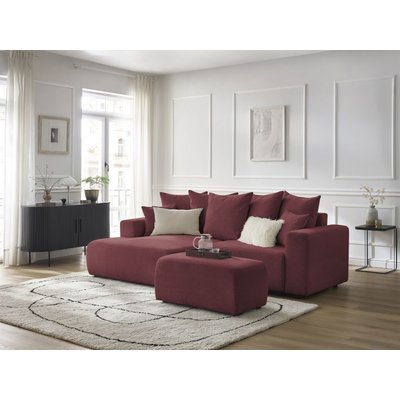 Canapé d'angle convertible 5 places en tissu chiné avec pouf, ATILLA BOBOCHIC