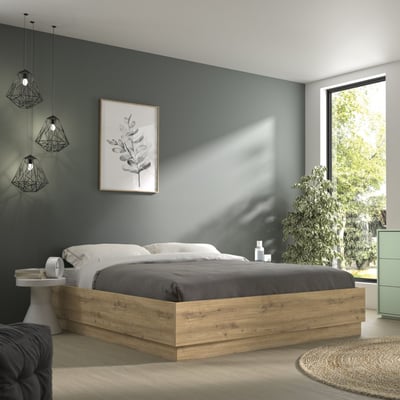 Lit coffre en bois décor chêne Teddy - TEDDY TERRE DE NUIT