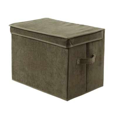 Boîte rangement haute avec couvercle tissu velours côtelé kaki - H30 cm CALICOSY