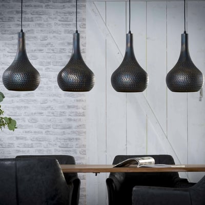 Suspension rétro en métal ajouté noir 4 lampes JAVA PIER IMPORT