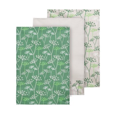 Set of 3 Cotton Tea Towels in Green Floral Print SO'HOME