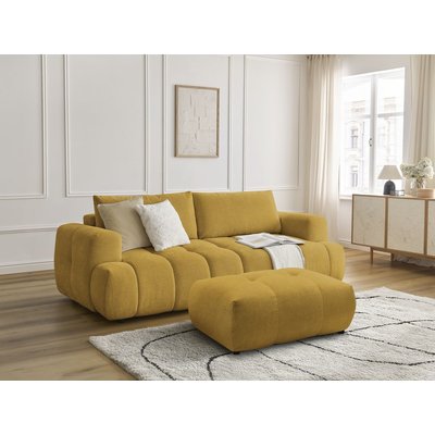 Canapé droit convertible 3 places en tissu lisse avec pouf, FUJI BOBOCHIC