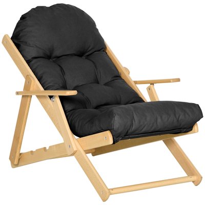 Fauteuil de jardin pliable bois avec coussin capitonné noir HOMCOM