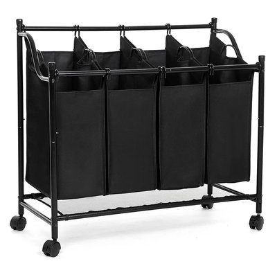 Bac à Linge avec 4 Sacs Amovibles Noirs sur Roulettes - L87,5 cm CALICOSY