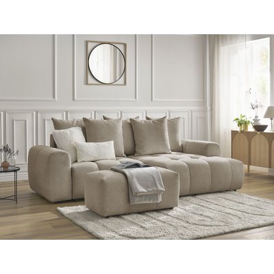 Canapé d'angle convertible 3 places en tissu chiné avec pouf, ROXELANE BOBOCHIC