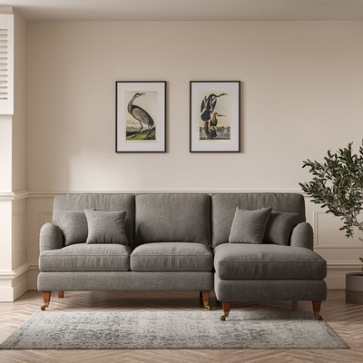 Emeline Soft Brushed Right Hand Corner Chaise Sofa with Antique Castor Legs SO'HOME