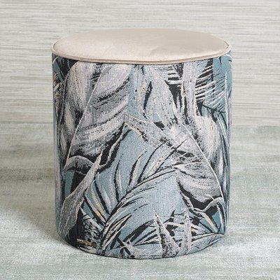 Pouf de salon motif feuillage beige et gris PIER IMPORT
