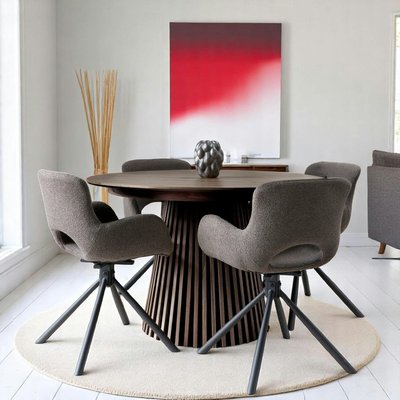 Table ronde extensible en chêne brun avec piètement baguette (3 rallonges incluses) ø120 cm /160 cm / 200 cm / 240 cm AMSTERDAM PIER IMPORT