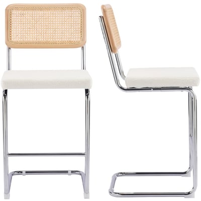 Lot de 2 tabourets de bar en cannage et tissu bouclé - MUSE HOMIFAB