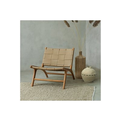 Fauteuil lounge en bois teck et cuir pleine fleur - ROBERT HELLIN, DEPUIS 1862