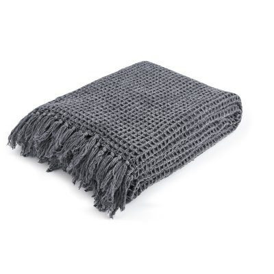 Plaid coton tricoté à franges nouées WAFFLE MAGMA HEIMTEX