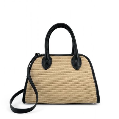 Sac bowling en cuir grainé et raphia VALENTINA OH MY BAG