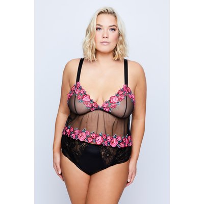 Petit caraco, roses brodées et mesh ULLA POPKEN