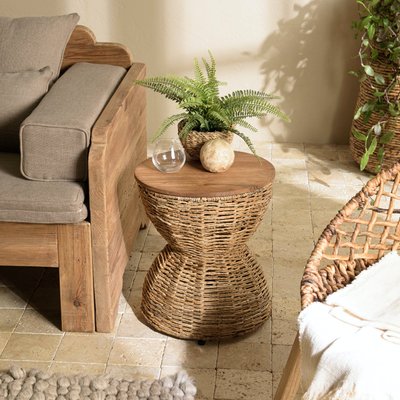 Bout de canapé rond forme sablier bois et chanvre tressé SWING PIER IMPORT