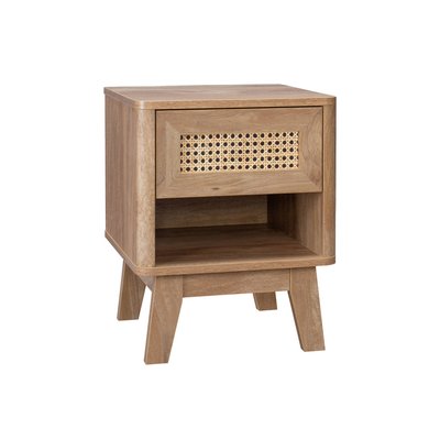 Table de chevet décor bois et cannage, piétement bois d'eucalyptus 1 tiroir MANI SWEEEK
