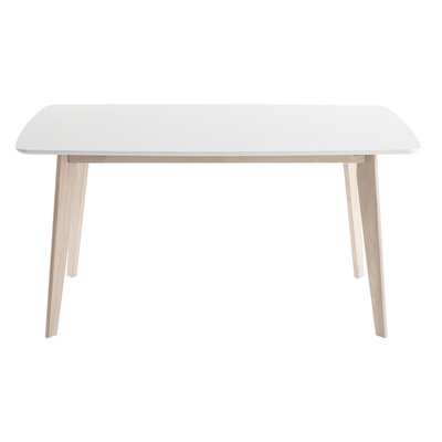 Table à manger scandinave blanc et bois clair rectangulaire L150 cm LEENA MILIBOO