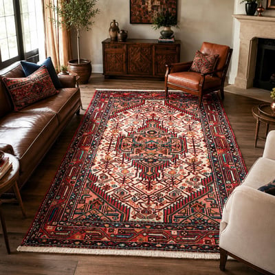 Tapis d'orient au motif oriental, noué main, HAMADAN 15 UN AMOUR DE TAPIS