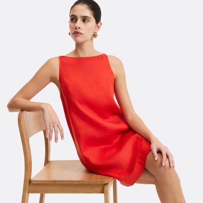 Платье прямого кроя, льняное, короткое, без рукавов LA REDOUTE COLLECTIONS