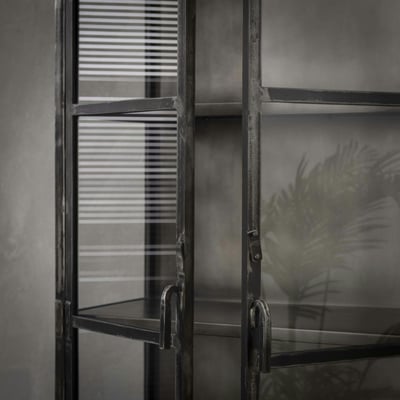 Vaisselier vitrine style industriel métal noir vieilli 2 portes en verre 90x190cm ROADIES PIER IMPORT