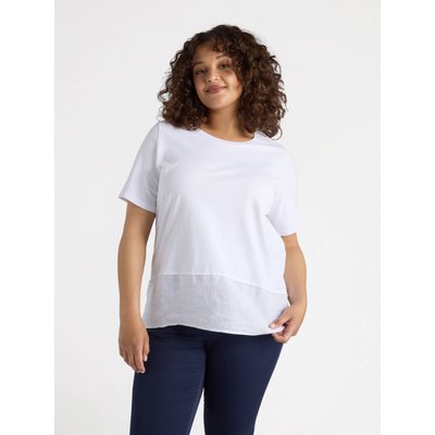 T-shirt boxy relaxed fit en coton avec bord en lin dans le bas, coutures à finitions roulées FIORELLA RUBINO