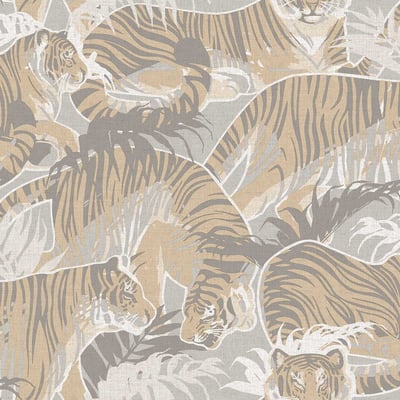 Papier peint tigres jungle beige et gris doux HEXOA