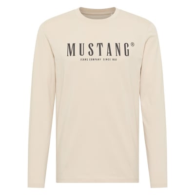 T-shirt en coton beige à col rond orné d'un logo oversize à l'avant MUSTANG