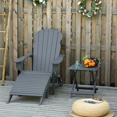 Fauteuil de jardin Adirondack pliable repose-pied table basse bois sapin traité gris OUTSUNNY