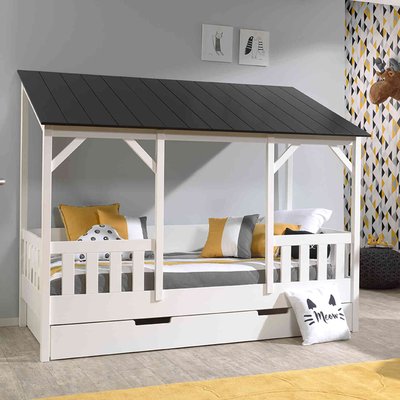 Lit cabane avec toit, tiroir de lit TERRE DE NUIT