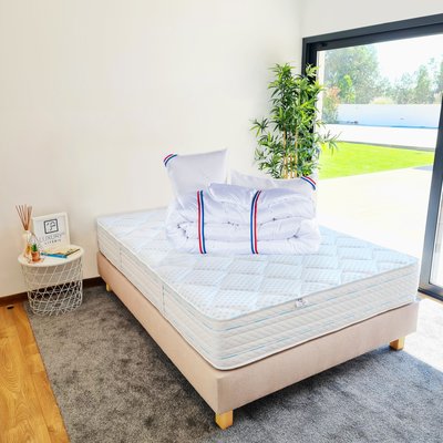 Ensemble Matelas  épaisseur 24 cm, ferme, face été/hiver + sommier beige ep20cm + 2 oreillers + couette HOME MAISON