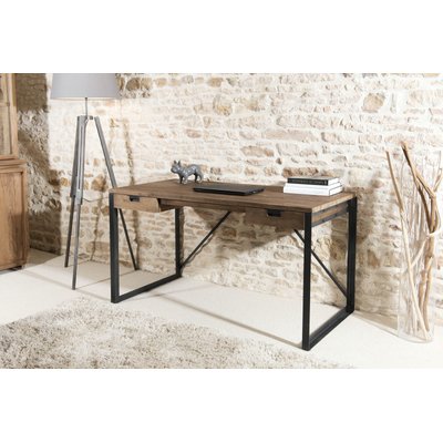 Bureau en Teck recyclé et métal noir 2 tiroirs 140x70x78cm SWING PIER IMPORT