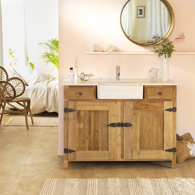 Meuble sous vasque en bois recyclé et marbre  AVA MADE IN MEUBLES 