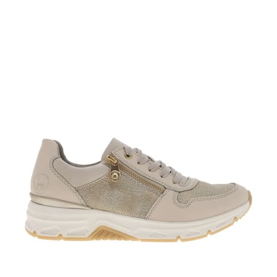 Baskets running en cuir beiges à talon plat avec des lacetes et un zip latéral RIEKER