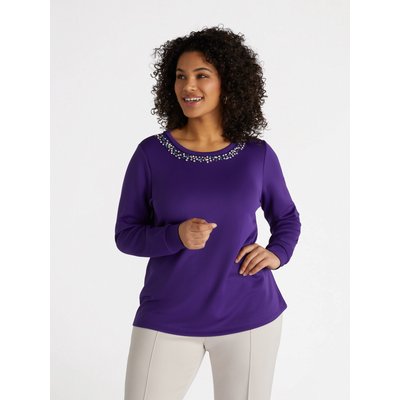 Sweat-shirt avec encolure brodée de strass, poignets à côtes FIORELLA RUBINO