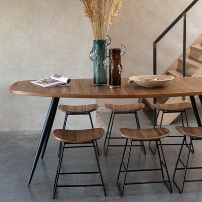 Tabourets en teck recyclé brossé et en métal (lot de 2) - DILI HELLIN, DEPUIS 1862
