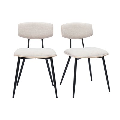 Chaises vintage en bois clair chêne assises tissu chenille beige et métal noir (lot de 2) JOLINE MILIBOO