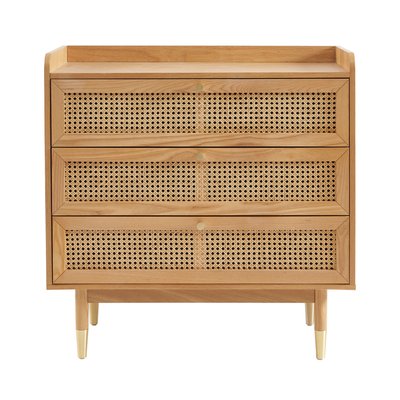 Commode 3 tiroirs en bois et cannage L85cm - BOMBONG DRAWER