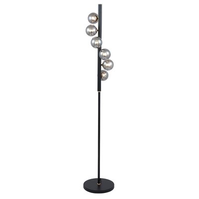 6 Smoke Glass Orb and Black Metal Floor Lamp SO'HOME